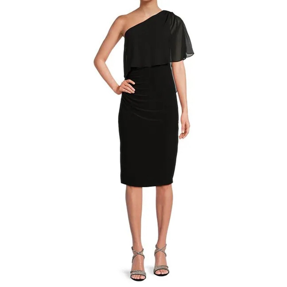 Adrianna Papell Black One Shoulder Draped‎ Side Asymmetrical Neck Prom Dress 4